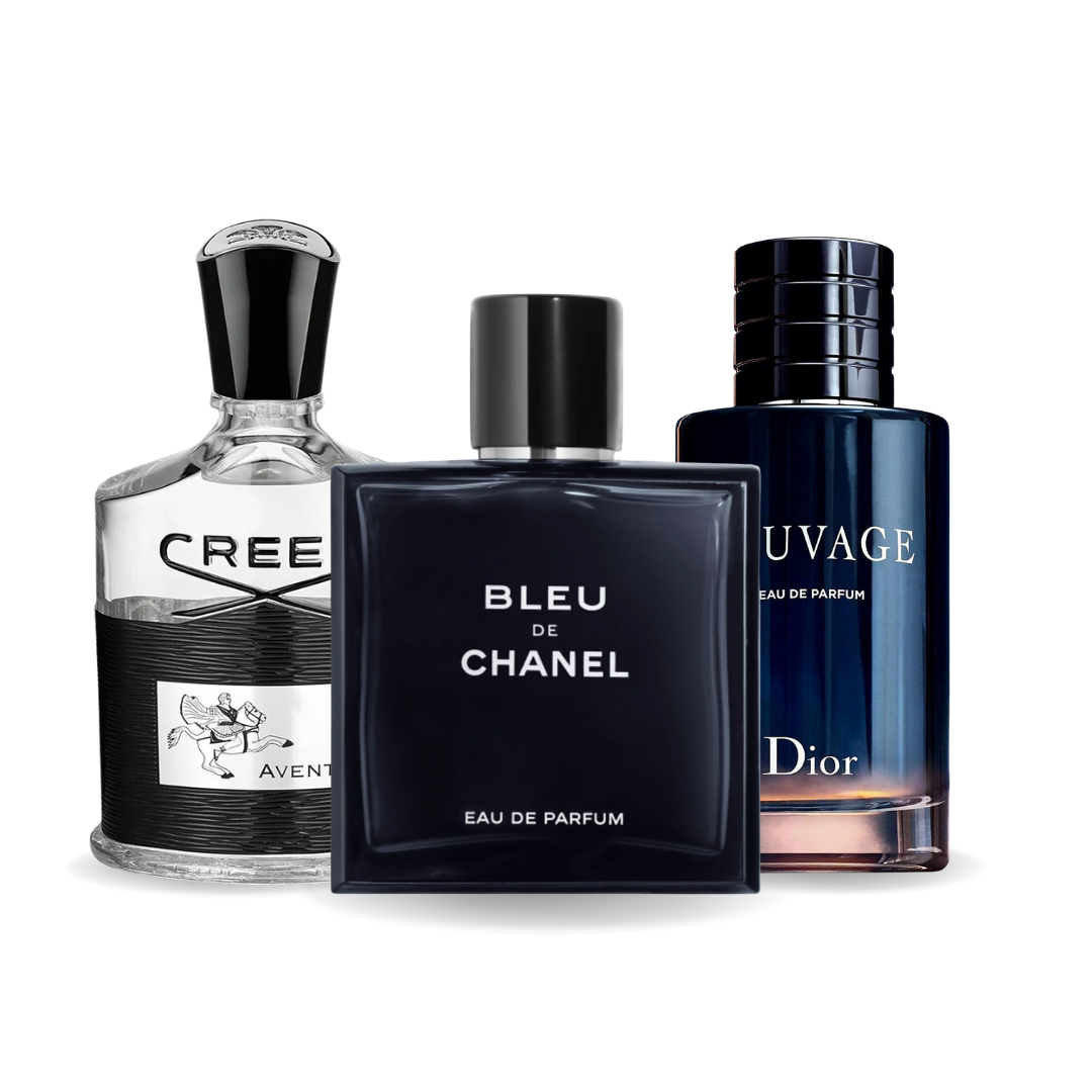 Sada 3 parfémů Creed AVENTUS, BLEU DE CHANEL, Dior SAUVAGE 100ml