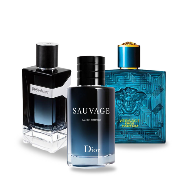 Sada 3 parfémů Dior SAUVAGE, Yves Saint Laurent Y MEN, Versace EROS 100ml